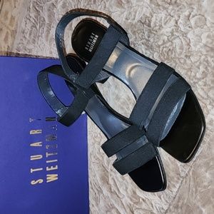 EUC Stuart Weitzman Transition Black Strappy Kitten Heel Sandal sz 7 $198